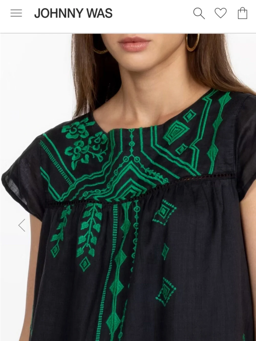 JOHNNY WAS Women’s Medium  Green Embroidered Willow Boho Tunic Dress Petal